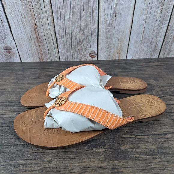 Tory Burch Shoes - Tory Burch Thora Flip Flop Sandals Women's Sz 9 M Orange Patent Gold Logo